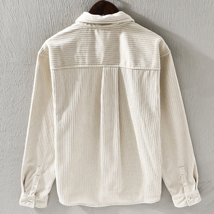 Chemise confortable en velours côtelé à manches longues et col rabattu avec poche pour homme Buddha Stones