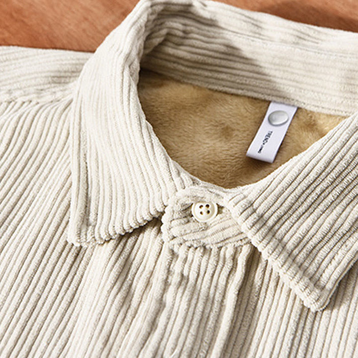 Chemise confortable en velours côtelé à manches longues et col rabattu avec poche pour homme Buddha Stones