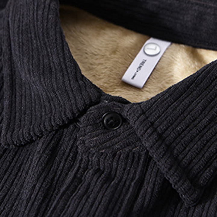 Chemise confortable en velours côtelé à manches longues et col rabattu avec poche pour homme Buddha Stones