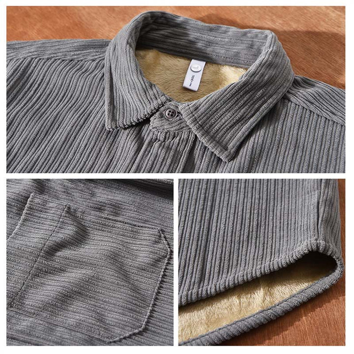 Chemise confortable en velours côtelé à manches longues et col rabattu avec poche pour homme Buddha Stones