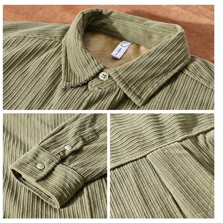 Chemise confortable en velours côtelé à manches longues et col rabattu avec poche pour homme Buddha Stones
