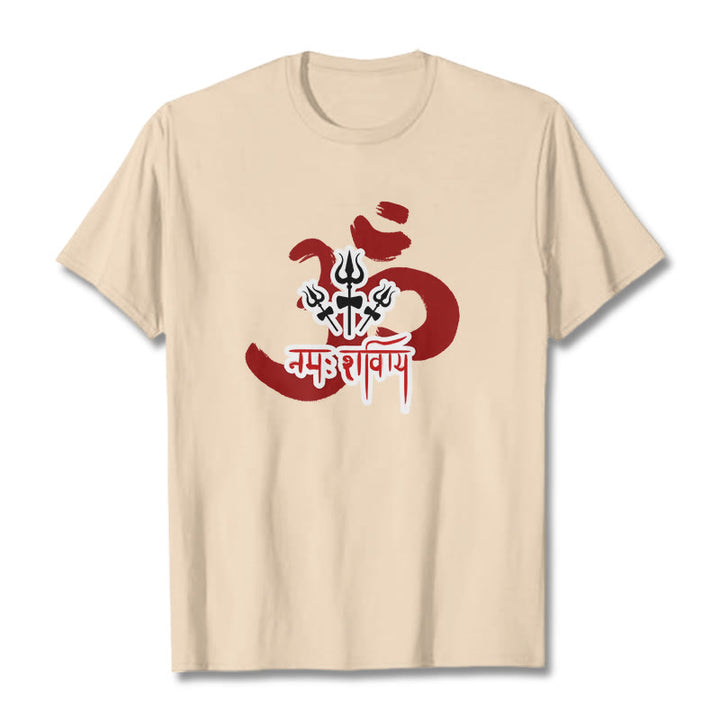 T-shirt en coton avec les trois petits tridents et les Buddha Stones OM NAMAH SHIVAYA - Bisque - 2XL - image 1