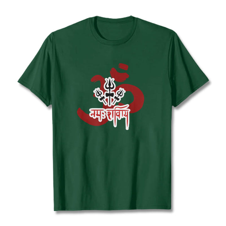 T-shirt en coton avec les trois petits tridents et les Buddha Stones OM NAMAH SHIVAYA - Forêt Verte - 2XL - image 4