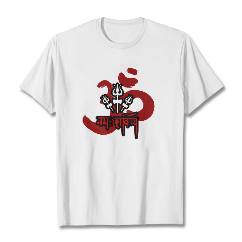 T-shirt en coton avec les trois petits tridents et les Buddha Stones OM NAMAH SHIVAYA - Blanc - 2XL - image 17