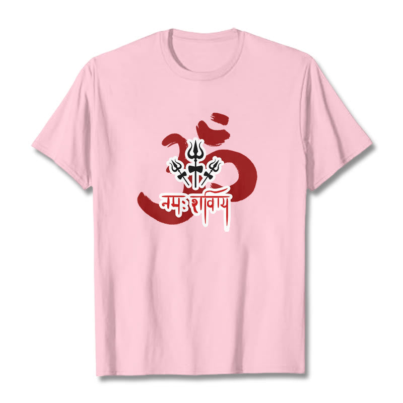 T-shirt en coton avec les trois petits tridents et les Buddha Stones OM NAMAH SHIVAYA - Rose clair - 2XL - image 10