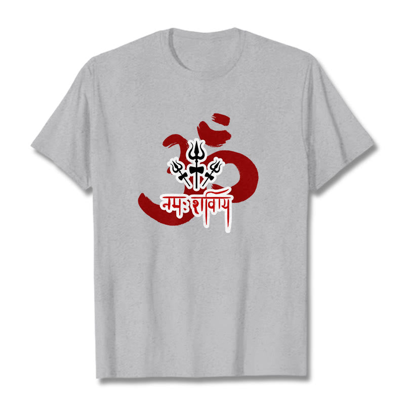 T-shirt en coton avec les trois petits tridents et les Buddha Stones OM NAMAH SHIVAYA - Gris clair - 2XL - image 20