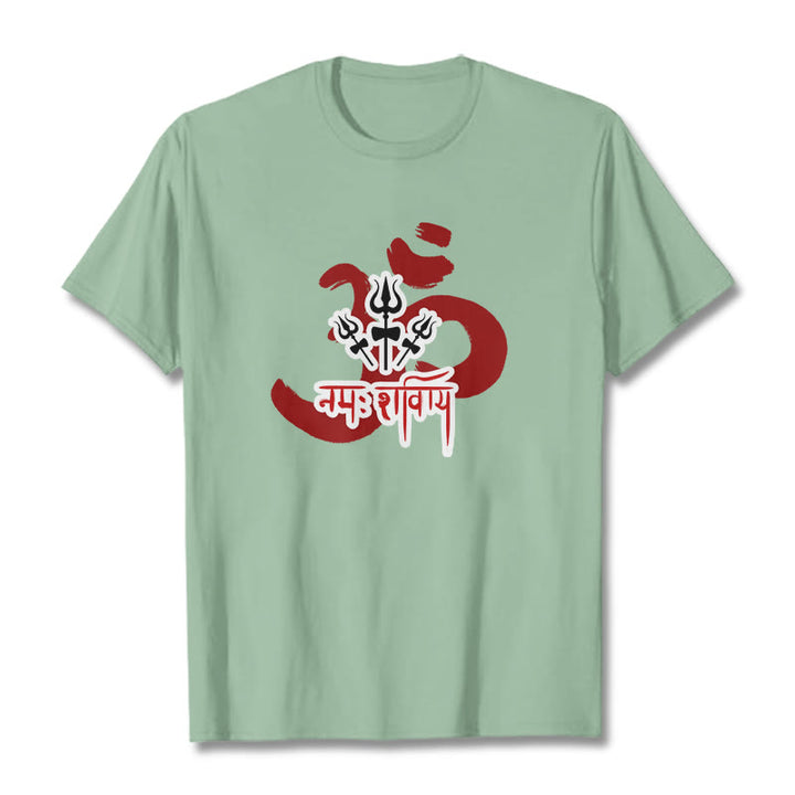T-shirt en coton avec les trois petits tridents et les Buddha Stones OM NAMAH SHIVAYA - Vert pâle - 2XL - image 6