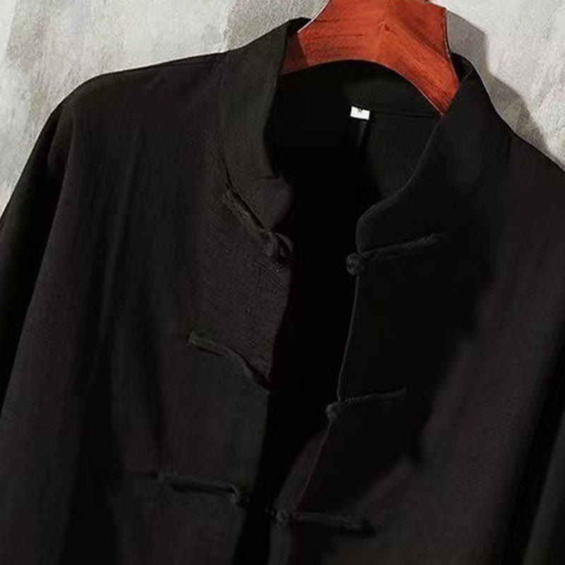 Chemise à manches longues pour homme Buddha Stones Tang, bouton grenouille avec poche, col montant, chemise en lin confortable - image 8