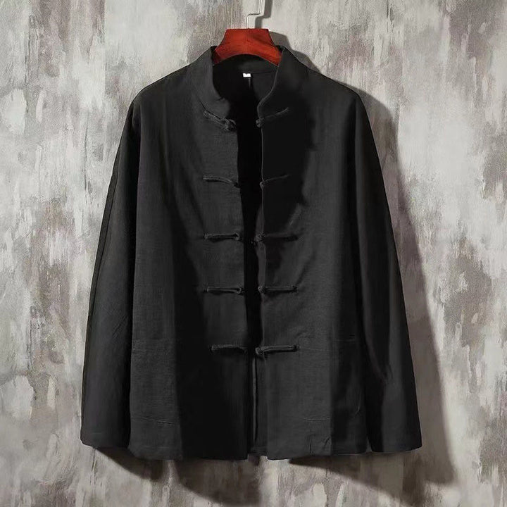 Chemise à manches longues pour homme Buddha Stones Tang, boutonnage brandebourg, poche, col montant, confortable - Noir - US/UK/AU44，EU54 (5XL) - image 5