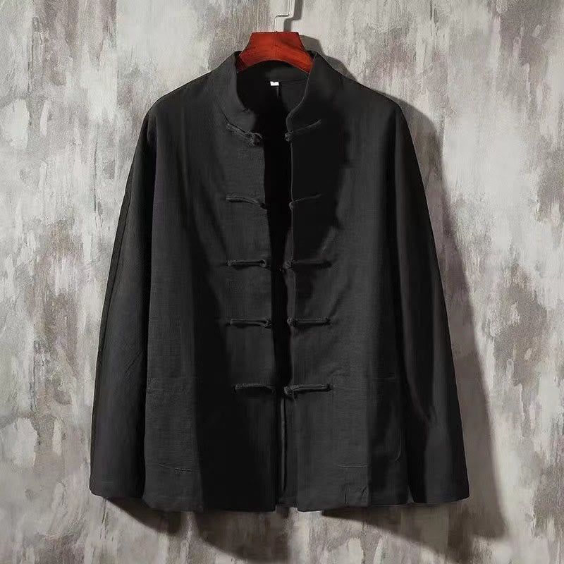 Chemise à manches longues pour homme Buddha Stones Tang, bouton grenouille avec poche, col montant, chemise en lin confortable - Noir - US/UK/AU46，EU56 (5XL) - image 7