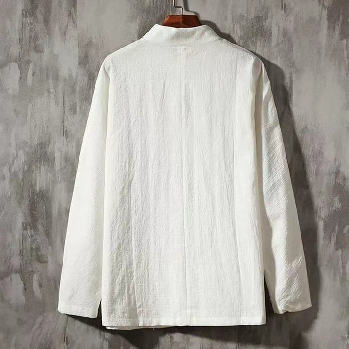 Chemise à manches longues pour homme Buddha Stones Tang, bouton grenouille avec poche, col montant, chemise en lin confortable - image 1