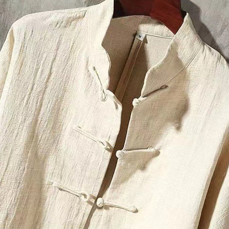 Chemise à manches longues pour homme Buddha Stones Tang, bouton grenouille avec poche, col montant, chemise en lin confortable - image 12