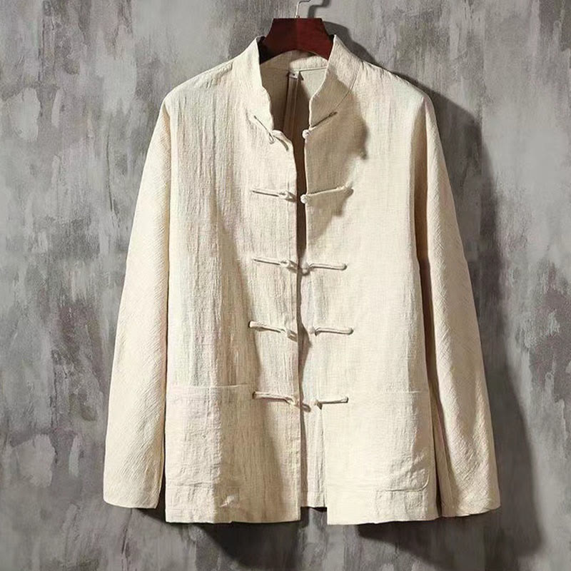 Chemise à manches longues pour homme Buddha Stones Tang, bouton grenouille avec poche, col montant, chemise en lin confortable - soie de maïs - US/UK/AU46，EU56 (5XL) - image 10