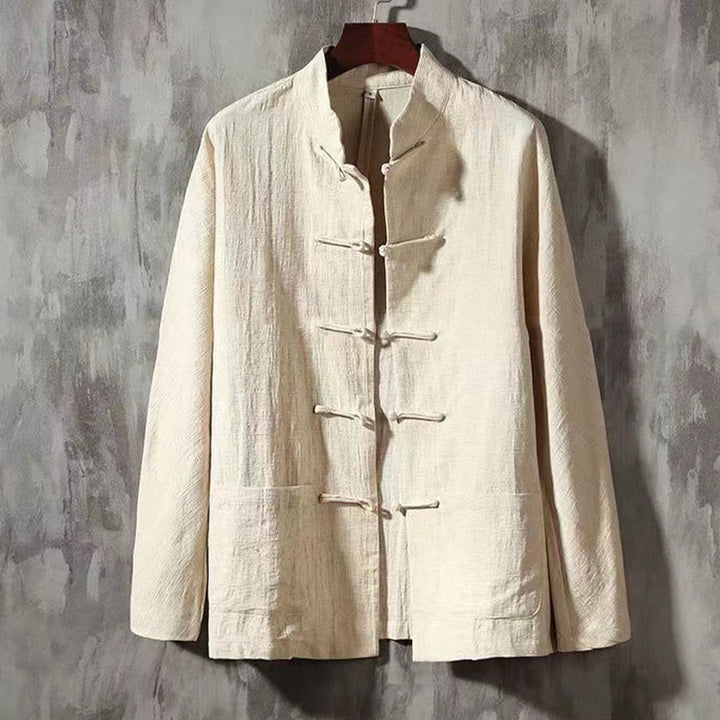 Chemise à manches longues pour homme Buddha Stones Tang, boutonnage brandebourg, poche, col montant, confortable - soie de maïs - US/UK/AU44，EU54 (5XL) - image 9
