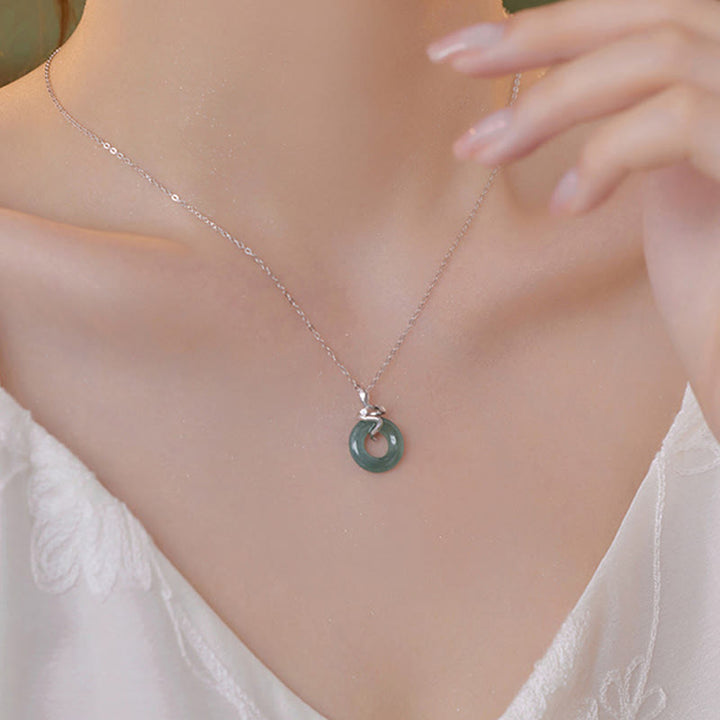 Buddha Stones Collier pendentif en argent sterling 925 et jade doré 18 carats avec boucle de paix et serpent spirituel - image 2