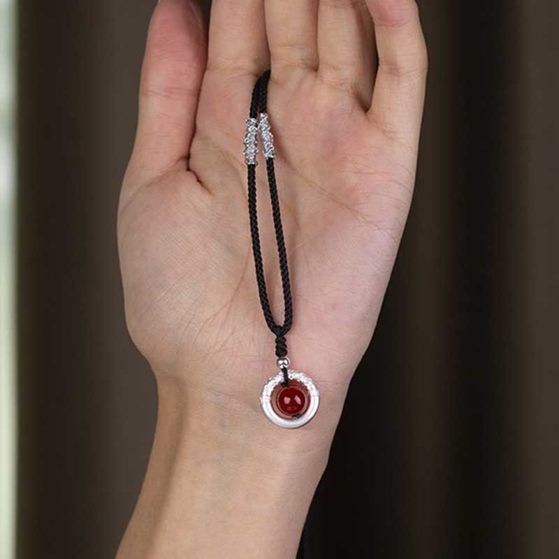 Buddha Stones en argent sterling 999 et agate rouge avec boucle de paix et bénédiction