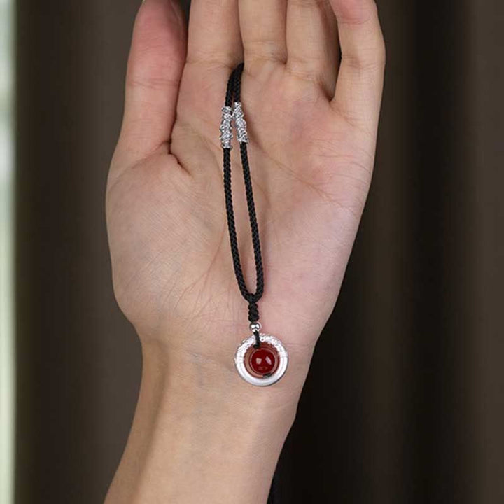 Buddha Stones en argent sterling 999 et agate rouge avec boucle de paix et bénédiction