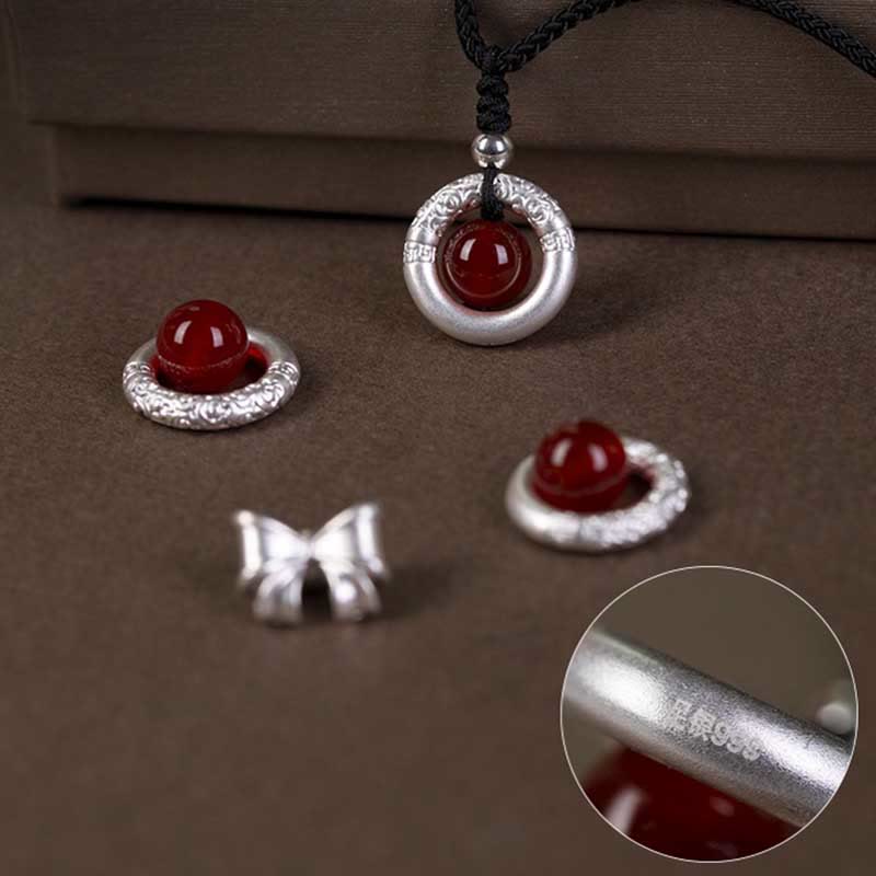 Buddha Stones en argent sterling 999 et agate rouge avec boucle de paix et bénédiction