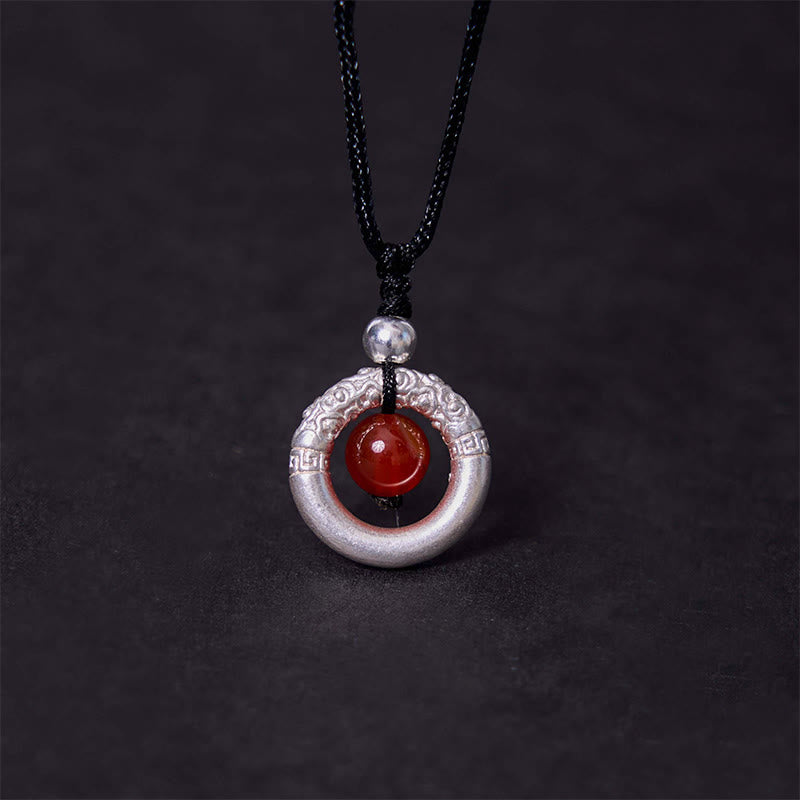 Buddha Stones en argent sterling 999 et agate rouge avec boucle de paix et bénédiction