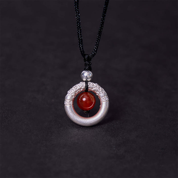 Buddha Stones en argent sterling 999 et agate rouge avec boucle de paix et bénédiction