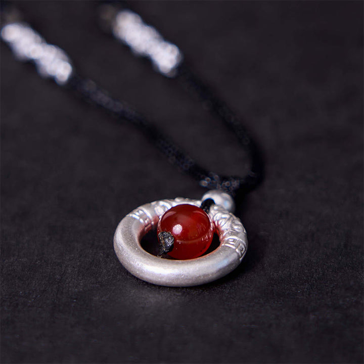 Buddha Stones en argent sterling 999 et agate rouge avec boucle de paix et bénédiction