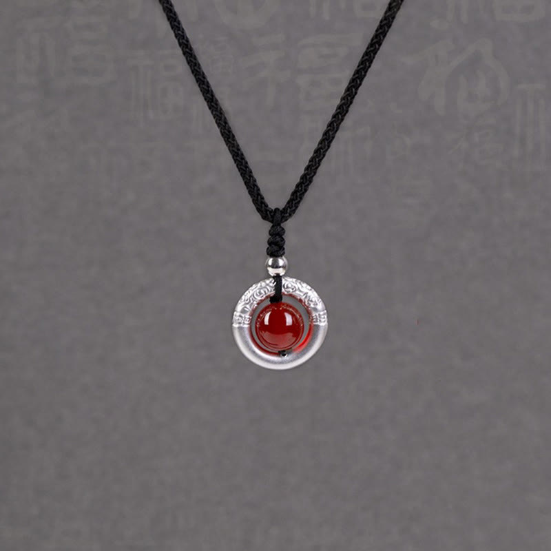 Buddha Stones en argent sterling 999 et agate rouge avec boucle de paix et bénédiction