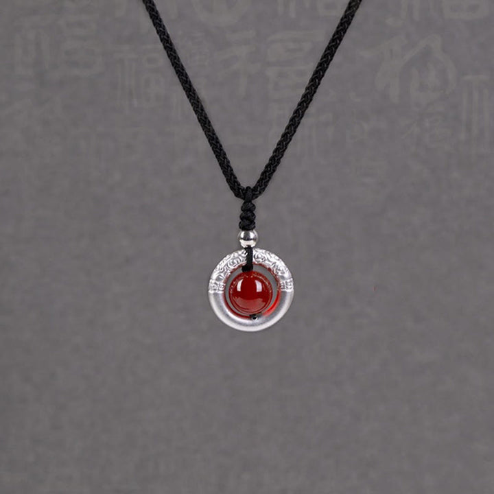 Buddha Stones en argent sterling 999 et agate rouge avec boucle de paix et bénédiction