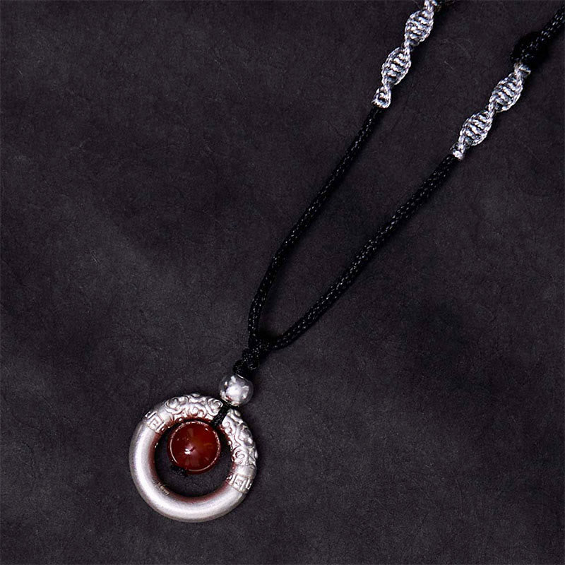 Buddha Stones en argent sterling 999 et agate rouge avec boucle de paix et bénédiction