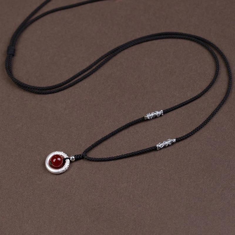 Buddha Stones en argent sterling 999 et agate rouge avec boucle de paix et bénédiction