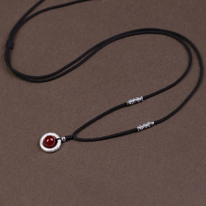 Buddha Stones en argent sterling 999 et agate rouge avec boucle de paix et bénédiction