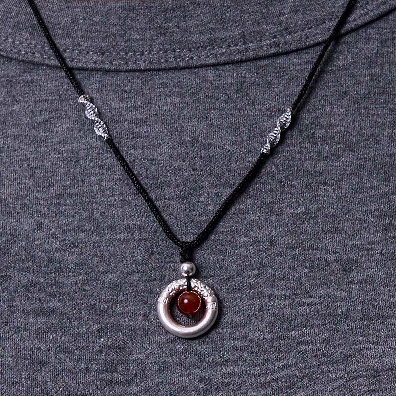 Buddha Stones en argent sterling 999 et agate rouge avec boucle de paix et bénédiction