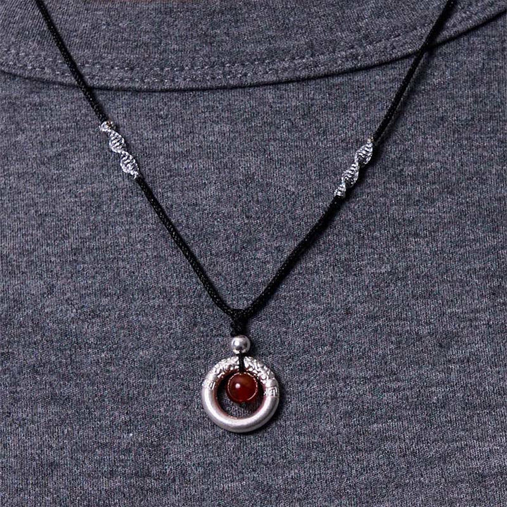 Buddha Stones en argent sterling 999 et agate rouge avec boucle de paix et bénédiction