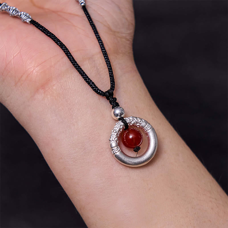Buddha Stones en argent sterling 999 et agate rouge avec boucle de paix et bénédiction