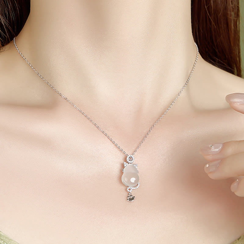 Collier pendentif protection chat en jade blanc et argent sterling 925 avec Buddha Stones - image 5