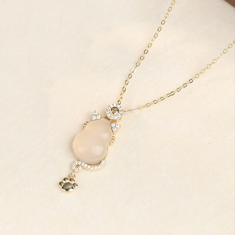 Collier pendentif protection chat en jade blanc et argent sterling 925 avec Buddha Stones - Or 14 carats - image 9