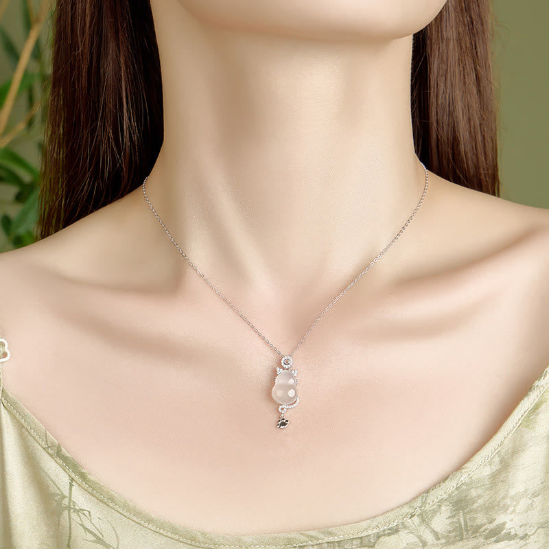 Collier pendentif protection chat en jade blanc et argent sterling 925 avec Buddha Stones - image 4