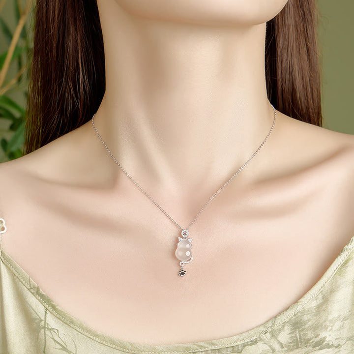 Collier pendentif protection chat en jade blanc et argent sterling 925 avec Buddha Stones - image 4