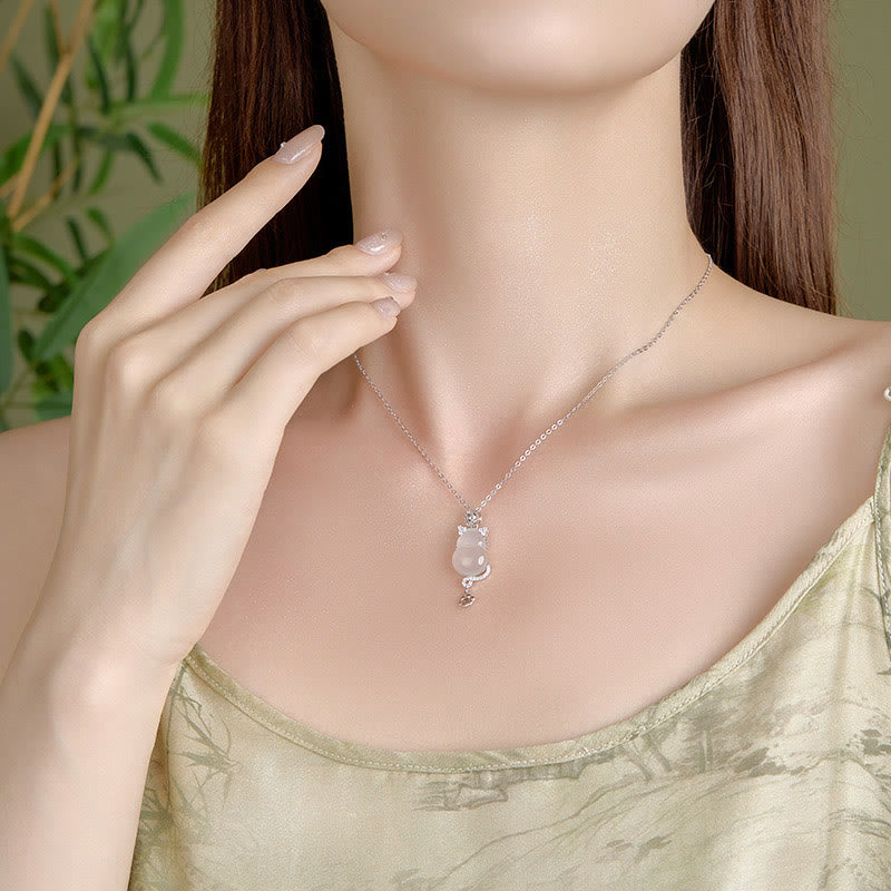 Collier pendentif protection chat en jade blanc et argent sterling 925 avec Buddha Stones - image 8