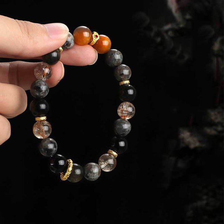 Bracelet positif en pierre de lave et pierre de soleil Buddha Stones