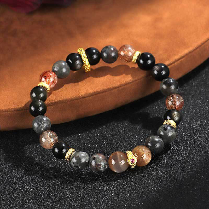 Bracelet positif en pierre de lave et pierre de soleil Buddha Stones