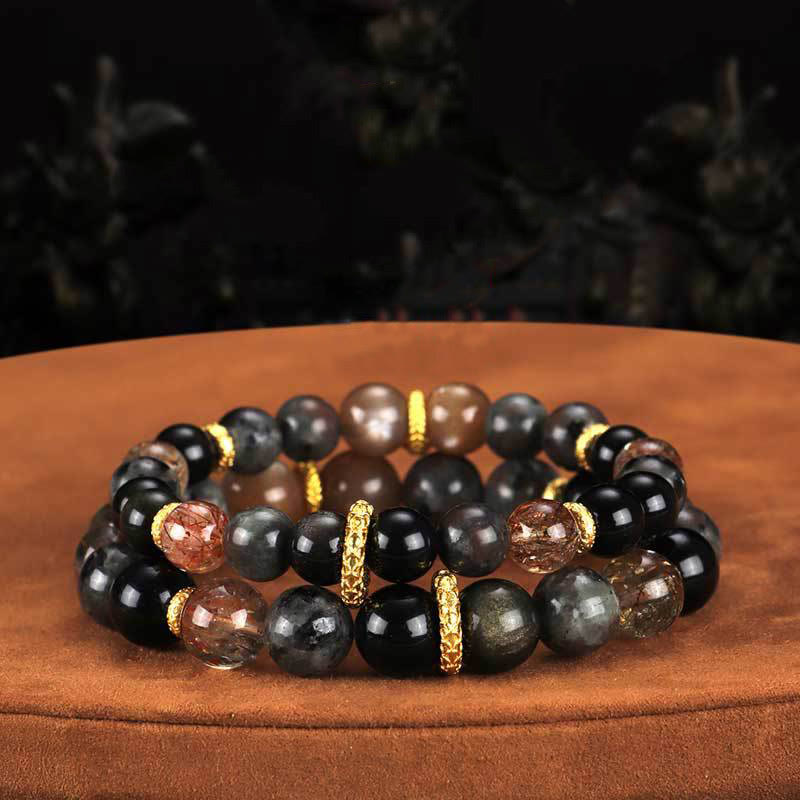 Bracelet positif en pierre de lave et pierre de soleil Buddha Stones