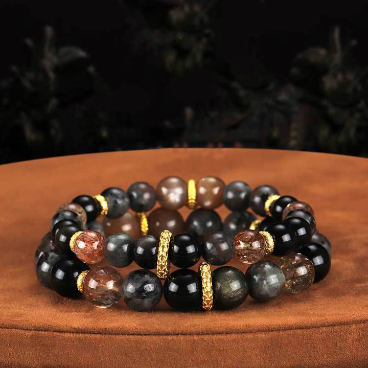 Bracelet positif en pierre de lave et pierre de soleil Buddha Stones