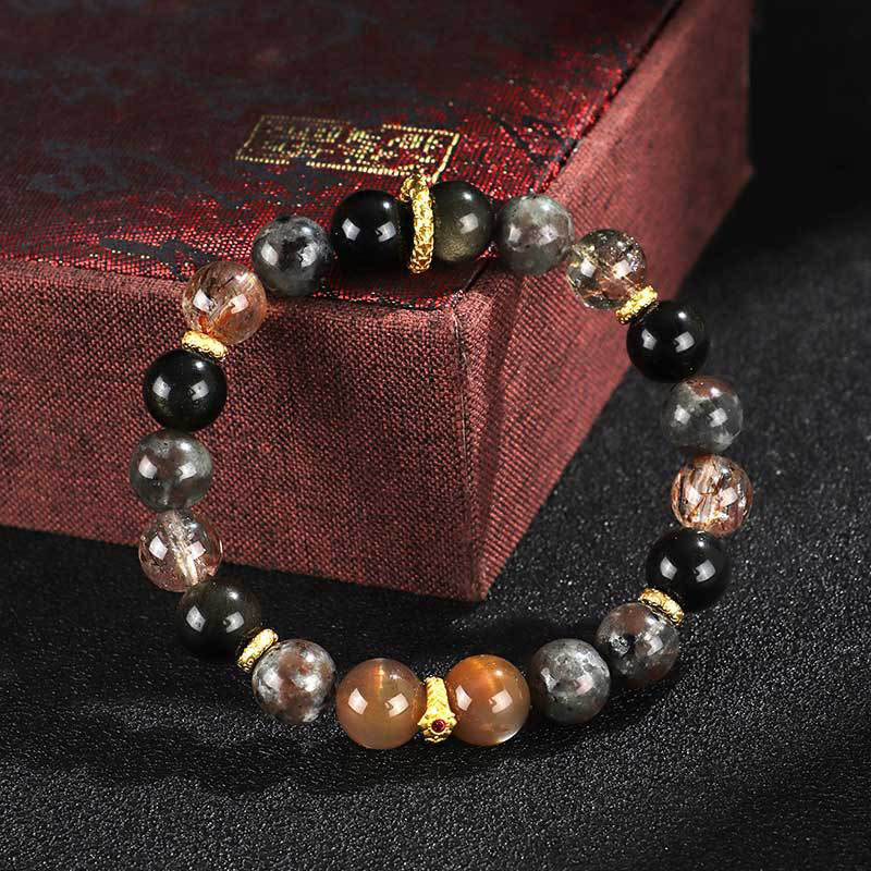 Bracelet positif en pierre de lave et pierre de soleil Buddha Stones