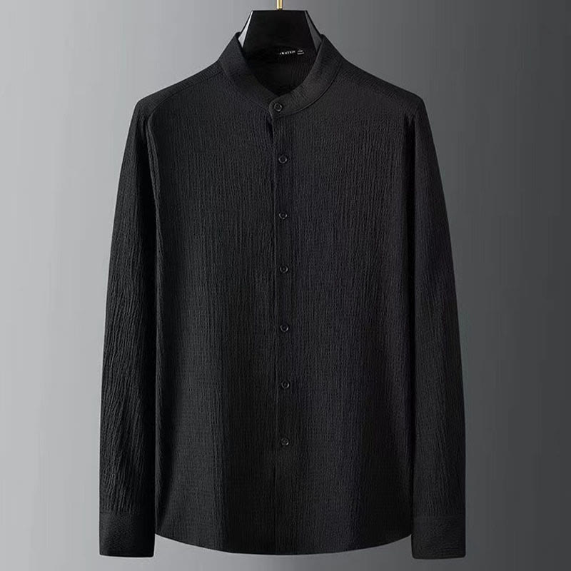 Ensemble haut à manches longues et pantalon de couleur pure Buddha Stones pour hommes - image 2