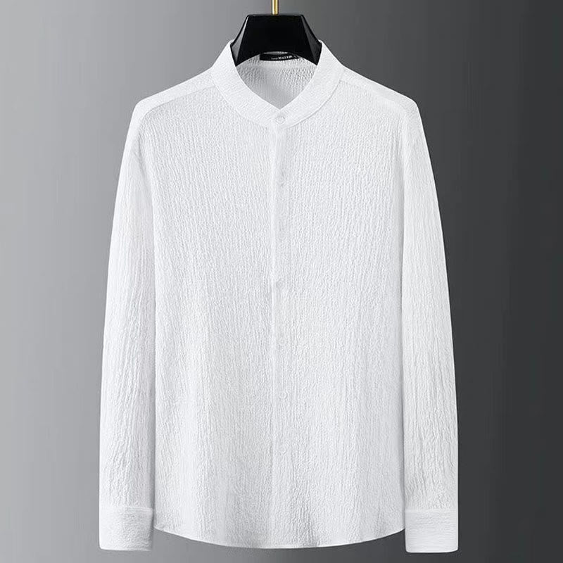 Ensemble haut à manches longues et pantalon de couleur pure Buddha Stones pour hommes - image 5