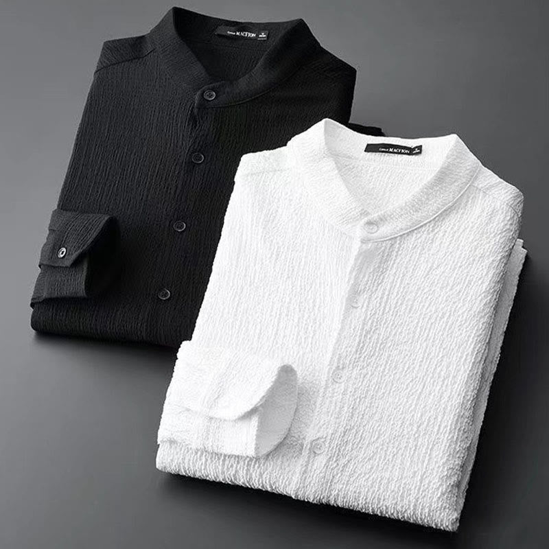 Ensemble haut à manches longues et pantalon de couleur pure Buddha Stones pour hommes - image 1