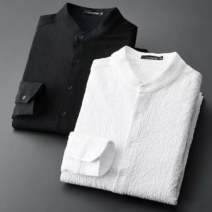 Ensemble haut à manches longues et pantalon de couleur pure Buddha Stones pour hommes - image 1