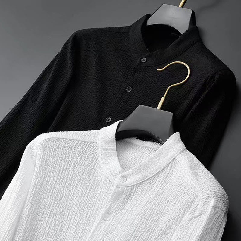 Ensemble haut à manches longues et pantalon de couleur pure Buddha Stones pour hommes - image 9