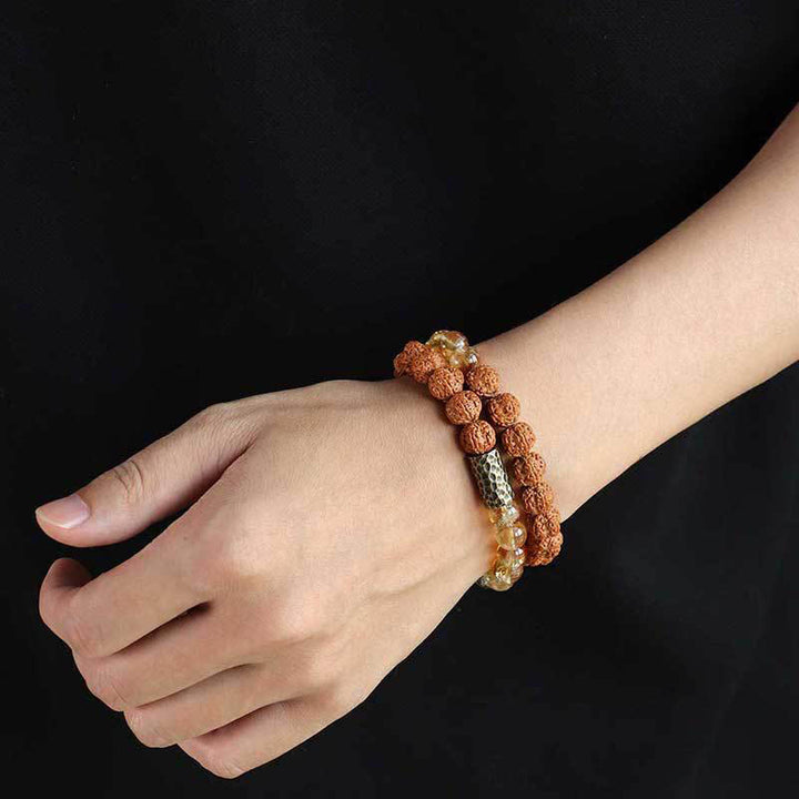 Bracelet double tour de protection en pierres de Buddha Stones et graines de Bodhi
