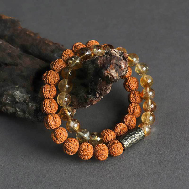 Bracelet double tour de protection en pierres de Buddha Stones et graines de Bodhi
